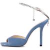 imageFSJ Women Crystal Chain Ankle Straps Heeled Sandals Square Open Toe Rhinestones Buckle Sexy Strappy Stiletto Evening Party Dress Shoes Size 415 USSteel Blue
