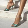 imageFSJ Women Crystal Chain Ankle Straps Heeled Sandals Square Open Toe Rhinestones Buckle Sexy Strappy Stiletto Evening Party Dress Shoes Size 415 USTurquoise Satin