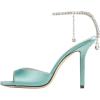 imageFSJ Women Crystal Chain Ankle Straps Heeled Sandals Square Open Toe Rhinestones Buckle Sexy Strappy Stiletto Evening Party Dress Shoes Size 415 USTurquoise Satin
