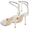 imageFSJ Women Crystal Chain Ankle Straps Heeled Sandals Square Open Toe Rhinestones Buckle Sexy Strappy Stiletto Evening Party Dress Shoes Size 415 USWhite