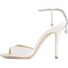 imageFSJ Women Crystal Chain Ankle Straps Heeled Sandals Square Open Toe Rhinestones Buckle Sexy Strappy Stiletto Evening Party Dress Shoes Size 415 USWhite
