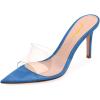 imageFSJ Women Fashion Mid High Heels Sandals Suede Slip on Open Toe Mules Sexy Summer Casual Slide Shoes Size 415 USBlue8 Cm