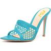 imageFSJ Women Fashion Mid High Heels Sandals Suede Slip on Open Toe Mules Sexy Summer Casual Slide Shoes Size 415 USCyan