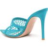 imageFSJ Women Fashion Mid High Heels Sandals Suede Slip on Open Toe Mules Sexy Summer Casual Slide Shoes Size 415 USCyan