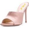 imageFSJ Women Fashion Mid High Heels Sandals Suede Slip on Open Toe Mules Sexy Summer Casual Slide Shoes Size 415 USNude Satin