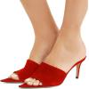 imageFSJ Women Fashion Mid High Heels Sandals Suede Slip on Open Toe Mules Sexy Summer Casual Slide Shoes Size 415 USRed7 Cm