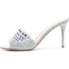 imageFSJ Women Fashion Mid High Heels Sandals Suede Slip on Open Toe Mules Sexy Summer Casual Slide Shoes Size 415 USSilver