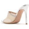 imageFSJ Women Fashion Mid High Heels Sandals Suede Slip on Open Toe Mules Sexy Summer Casual Slide Shoes Size 415 USSilver Mesh