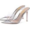 imageFSJ Women Fashion Mid High Heels Sandals Suede Slip on Open Toe Mules Sexy Summer Casual Slide Shoes Size 415 USSilver10 Cm