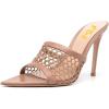 imageFSJ Women Fashion Mid High Heels Sandals Suede Slip on Open Toe Mules Sexy Summer Casual Slide Shoes Size 415 USTan