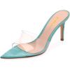 imageFSJ Women Fashion Mid High Heels Sandals Suede Slip on Open Toe Mules Sexy Summer Casual Slide Shoes Size 415 USTurquoise8 Cm