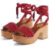 imageFSJ Women Comfortable High Platform Open Almond Toe Sandals Ankle Wrap Self Tie Chunky Mid Heel Pumps Date Travel ShoesRed