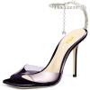 imageFSJ Women Crystal Chain Ankle Straps Heeled Sandals Square Open Toe Rhinestones Buckle Sexy Strappy Stiletto Evening Party Dress Shoes Size 415 USDark Violet Satin Clear