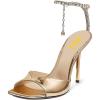 imageFSJ Women Crystal Chain Ankle Straps Heeled Sandals Square Open Toe Rhinestones Buckle Sexy Strappy Stiletto Evening Party Dress Shoes Size 415 USGold