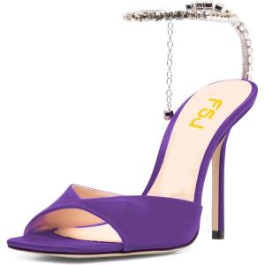 imageFSJ Women Crystal Chain Ankle Straps Heeled Sandals Square Open Toe Rhinestones Buckle Sexy Strappy Stiletto Evening Party Dress Shoes Size 415 USPurple