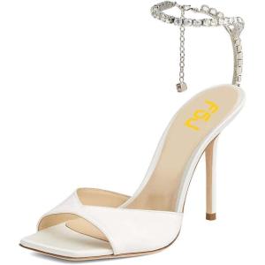 imageFSJ Women Crystal Chain Ankle Straps Heeled Sandals Square Open Toe Rhinestones Buckle Sexy Strappy Stiletto Evening Party Dress Shoes Size 415 USWhite