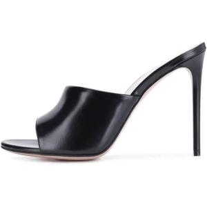 imageFSJ Women Fashion Mid High Heels Sandals Suede Slip on Open Toe Mules Sexy Summer Casual Slide Shoes Size 415 USBlack Matte