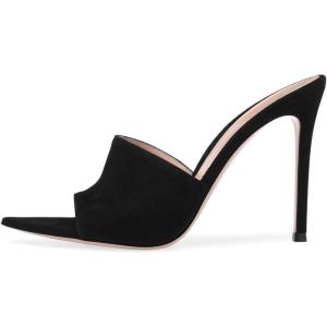 imageFSJ Women Fashion Mid High Heels Sandals Suede Slip on Open Toe Mules Sexy Summer Casual Slide Shoes Size 415 USBlack10 Cm
