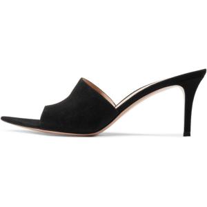 imageFSJ Women Fashion Mid High Heels Sandals Suede Slip on Open Toe Mules Sexy Summer Casual Slide Shoes Size 415 USBlack7 Cm
