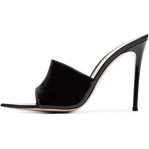 imageFSJ Women Fashion Mid High Heels Sandals Suede Slip on Open Toe Mules Sexy Summer Casual Slide Shoes Size 415 USBlackpatent