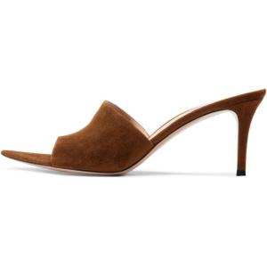 imageFSJ Women Fashion Mid High Heels Sandals Suede Slip on Open Toe Mules Sexy Summer Casual Slide Shoes Size 415 USBrown7 Cm