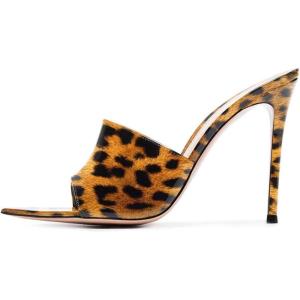 imageFSJ Women Fashion Mid High Heels Sandals Suede Slip on Open Toe Mules Sexy Summer Casual Slide Shoes Size 415 USBrownleopard