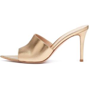 imageFSJ Women Fashion Mid High Heels Sandals Suede Slip on Open Toe Mules Sexy Summer Casual Slide Shoes Size 415 USGold10 Cm