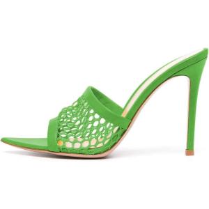 imageFSJ Women Fashion Mid High Heels Sandals Suede Slip on Open Toe Mules Sexy Summer Casual Slide Shoes Size 415 USGreen