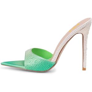 imageFSJ Women Fashion Mid High Heels Sandals Suede Slip on Open Toe Mules Sexy Summer Casual Slide Shoes Size 415 USGreen Gradient