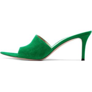 imageFSJ Women Fashion Mid High Heels Sandals Suede Slip on Open Toe Mules Sexy Summer Casual Slide Shoes Size 415 USGreen7 Cm