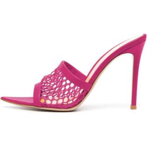 imageFSJ Women Fashion Mid High Heels Sandals Suede Slip on Open Toe Mules Sexy Summer Casual Slide Shoes Size 415 USHot Pink