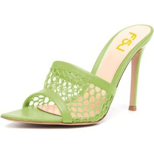 imageFSJ Women Fashion Mid High Heels Sandals Suede Slip on Open Toe Mules Sexy Summer Casual Slide Shoes Size 415 USKelly