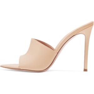 imageFSJ Women Fashion Mid High Heels Sandals Suede Slip on Open Toe Mules Sexy Summer Casual Slide Shoes Size 415 USNude10 Cm