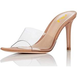 imageFSJ Women Fashion Mid High Heels Sandals Suede Slip on Open Toe Mules Sexy Summer Casual Slide Shoes Size 415 USNude8 Cm