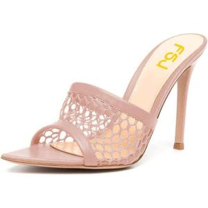 imageFSJ Women Fashion Mid High Heels Sandals Suede Slip on Open Toe Mules Sexy Summer Casual Slide Shoes Size 415 USPale Pink