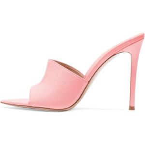 imageFSJ Women Fashion Mid High Heels Sandals Suede Slip on Open Toe Mules Sexy Summer Casual Slide Shoes Size 415 USPink10 Cm