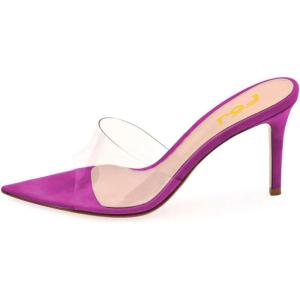 imageFSJ Women Fashion Mid High Heels Sandals Suede Slip on Open Toe Mules Sexy Summer Casual Slide Shoes Size 415 USPurple8 Cm