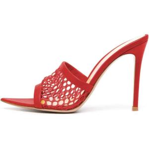 imageFSJ Women Fashion Mid High Heels Sandals Suede Slip on Open Toe Mules Sexy Summer Casual Slide Shoes Size 415 USRed