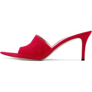imageFSJ Women Fashion Mid High Heels Sandals Suede Slip on Open Toe Mules Sexy Summer Casual Slide Shoes Size 415 USRed7 Cm