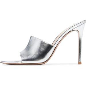 imageFSJ Women Fashion Mid High Heels Sandals Suede Slip on Open Toe Mules Sexy Summer Casual Slide Shoes Size 415 USSilver Grey