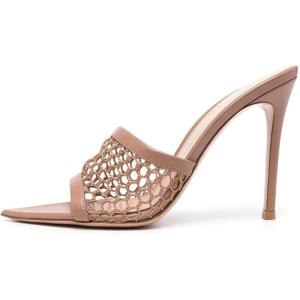 imageFSJ Women Fashion Mid High Heels Sandals Suede Slip on Open Toe Mules Sexy Summer Casual Slide Shoes Size 415 USTan