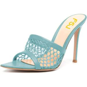 imageFSJ Women Fashion Mid High Heels Sandals Suede Slip on Open Toe Mules Sexy Summer Casual Slide Shoes Size 415 USTurquoise