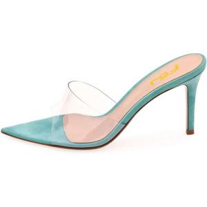 imageFSJ Women Fashion Mid High Heels Sandals Suede Slip on Open Toe Mules Sexy Summer Casual Slide Shoes Size 415 USTurquoise8 Cm