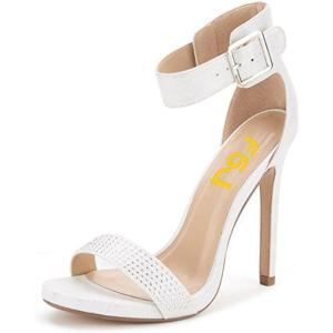 imageFSJ Women Versatile Ankle Strap Buckle Sandals Open Toe High Heel Pumps for Summer Size 415 USWhite