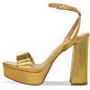 imageFSJ Women Classic Open Toe Chunky High Heel Platform Sandals Ankle Strap Single Band Dress Shoes Size 415 USGold