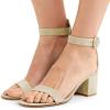 imageFSJ Women Faux Suede Basic Open Toe Sandals Block Chunky Heels Ankle Strap Pumps 415 USBeige