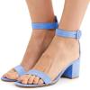 imageFSJ Women Faux Suede Basic Open Toe Sandals Block Chunky Heels Ankle Strap Pumps 415 USLight Blue