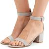 imageFSJ Women Faux Suede Basic Open Toe Sandals Block Chunky Heels Ankle Strap Pumps 415 USLight Grey