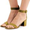 imageFSJ Women Faux Suede Basic Open Toe Sandals Block Chunky Heels Ankle Strap Pumps 415 USOlive