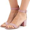 imageFSJ Women Faux Suede Basic Open Toe Sandals Block Chunky Heels Ankle Strap Pumps 415 USPink